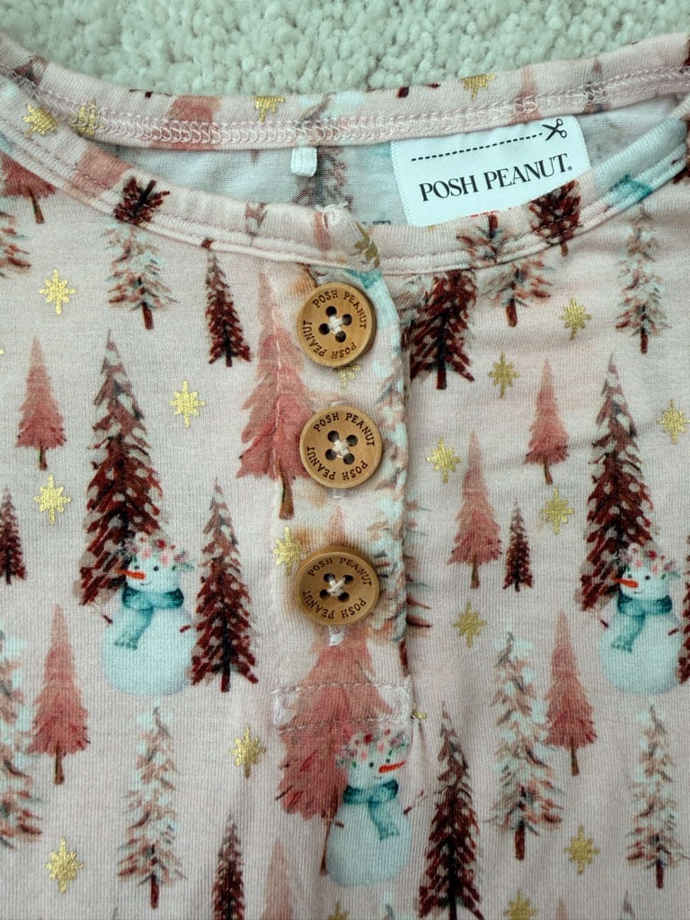 Posh Peanut Pink Christmas Tree Print & Gold Foil Long Sleeve Twirl Bodysuit - Picture 7 of 13